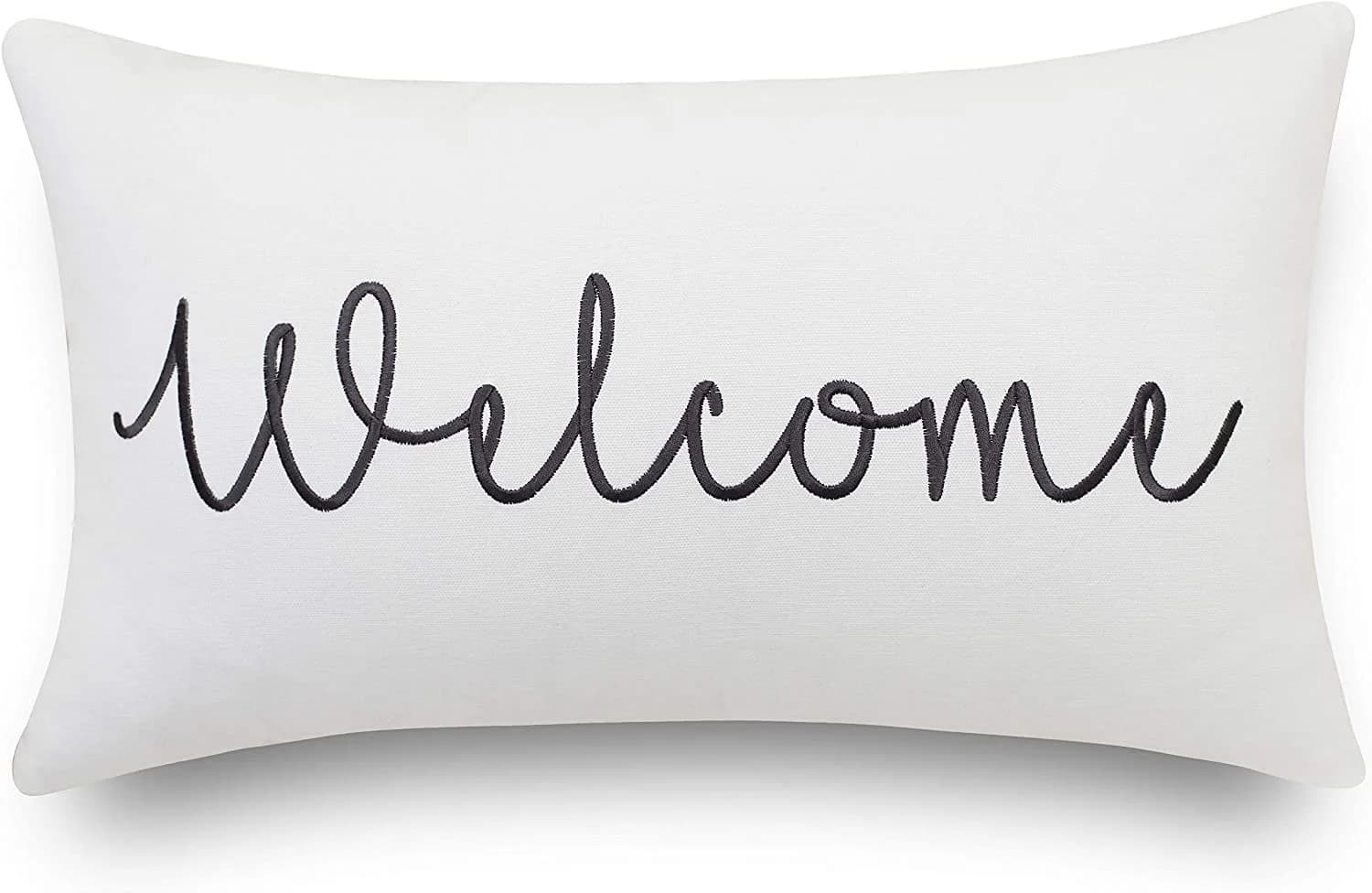 EURASIA DECOR Welcome Embroidered Lumbar Accent Throw Pillow Cover